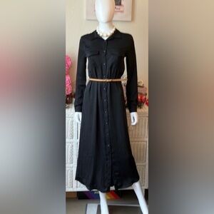 Revolve x L’Academie  Midi Shirt Dress Tan Belt front buttons black color size S